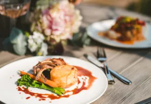 happy wedding guests food