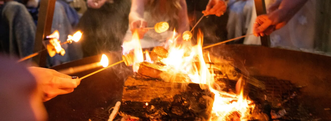 fire pit at winter wedding venue in essex