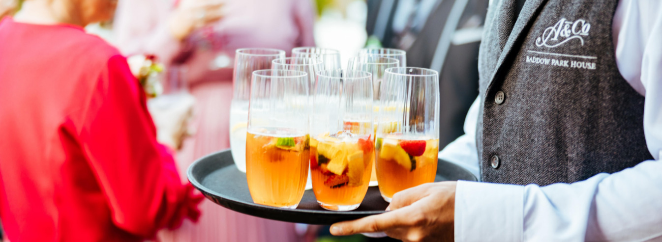 Drinks being served at luxury wedding venue in Essex